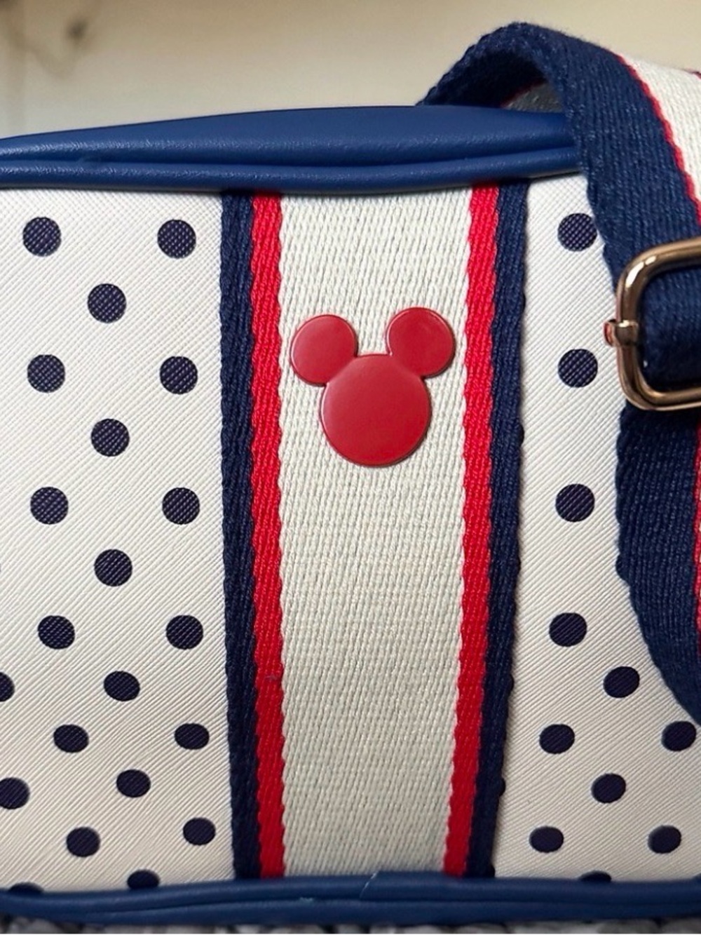 Mickey Navy Polka Dot Crossbody with Red Accent